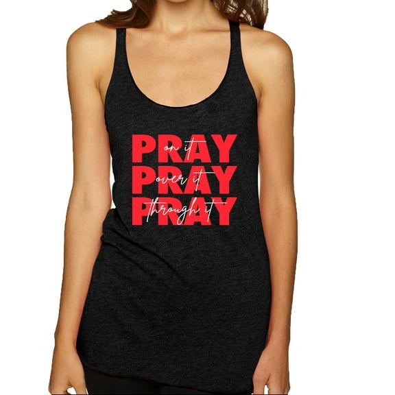 Wild Bobby Pray On It Pray Over It Pray Through It Inspirational/Christian Women Tri-Blend Racerback Tank Top, Vintage Black, Small