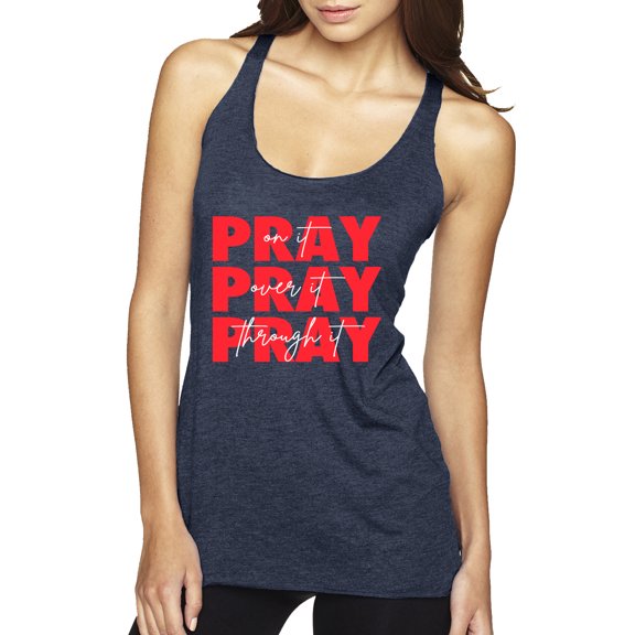Wild Bobby Pray On It Pray Over It Pray Through It Inspirational/Christian Women Tri-Blend Racerback Tank Top, Vintage Navy, Large