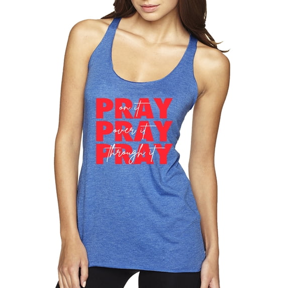 Wild Bobby Pray On It Pray Over It Pray Through It Inspirational/Christian Women Tri-Blend Racerback Tank Top, Vintage Royal, Small