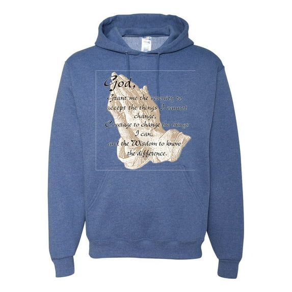 Wild Bobby, Praying Hands God Grant me the Serenity Courage Wisdom, Inspirational/Christian, Unisex Graphic Hoodie Sweatshirt, Vintage Heather Blue, X-Large