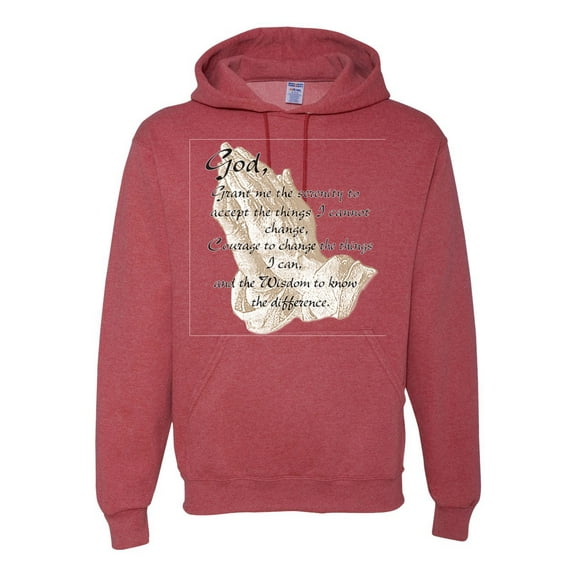 Wild Bobby, Praying Hands God Grant me the Serenity Courage Wisdom, Inspirational/Christian, Unisex Graphic Hoodie Sweatshirt, Vintage Heather Red, Large