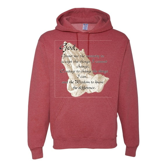 Wild Bobby, Praying Hands God Grant me the Serenity Courage Wisdom, Inspirational/Christian, Unisex Graphic Hoodie Sweatshirt, Vintage Heather Red, Large