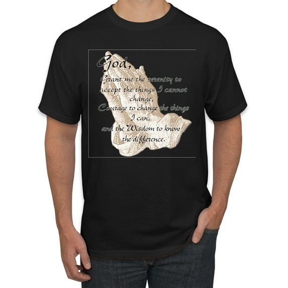 Wild Bobby, Praying Hands God Grant me the Serenity Courage Wisdom, Inspirational/Christian, Men's Graphic Tees, Black, Large