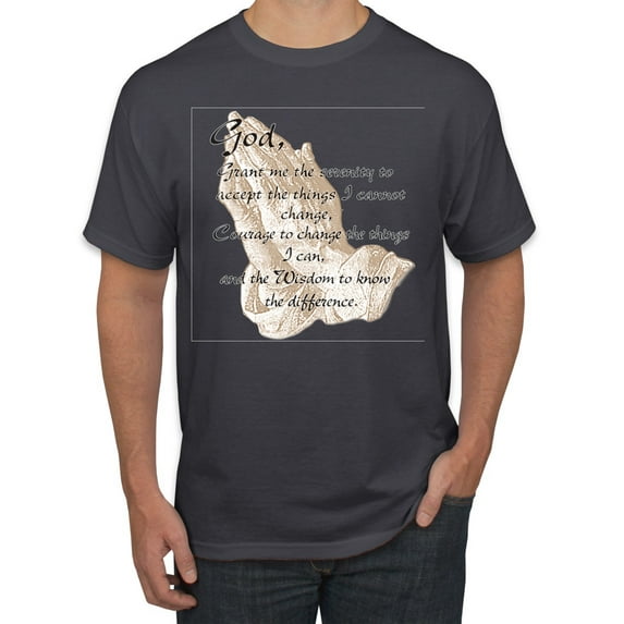 Wild Bobby, Praying Hands God Grant me the Serenity Courage Wisdom, Inspirational/Christian, Men's Graphic Tees, Charcoal, Medium