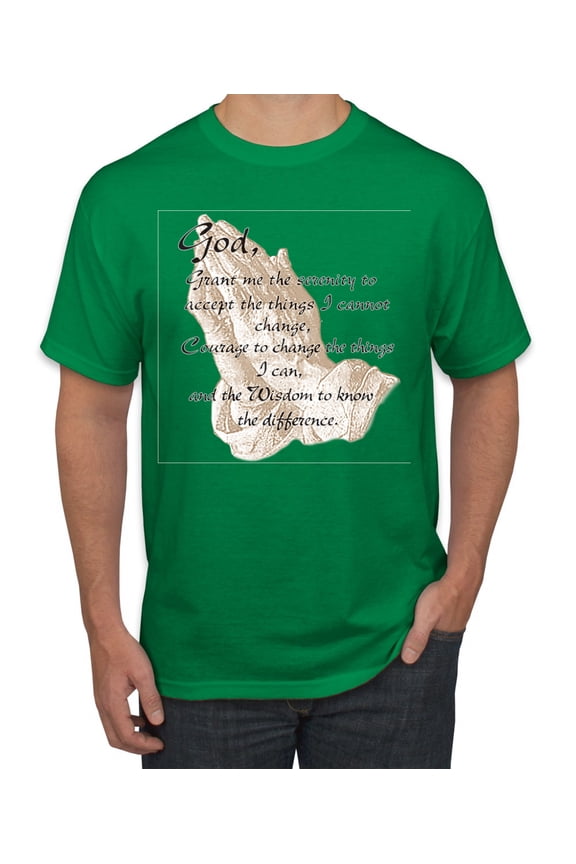 , Praying Hands God Grant me the Serenity Courage Wisdom, Inspirational/Christian, Men's Graphic Tees, Kelly, 2XL