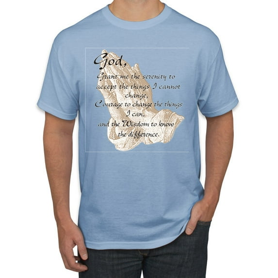 Wild Bobby, Praying Hands God Grant me the Serenity Courage Wisdom, Inspirational/Christian, Men's Graphic Tees, Light Blue, 5XL