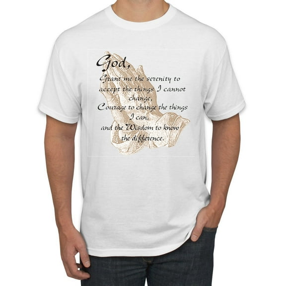 Wild Bobby, Praying Hands God Grant me the Serenity Courage Wisdom, Inspirational/Christian, Men's Graphic Tees, White, Medium