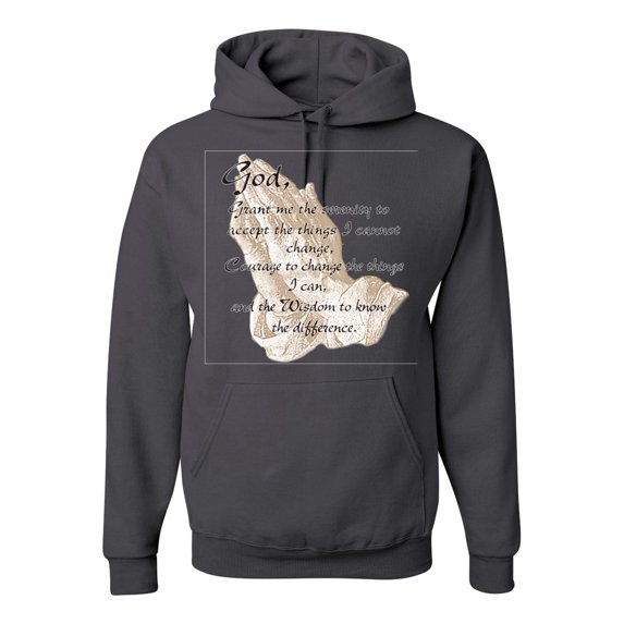 Wild Bobby, Praying Hands God Grant me the Serenity Courage Wisdom, Inspirational/Christian, Unisex Graphic Hoodie Sweatshirt, Charcoal, Large