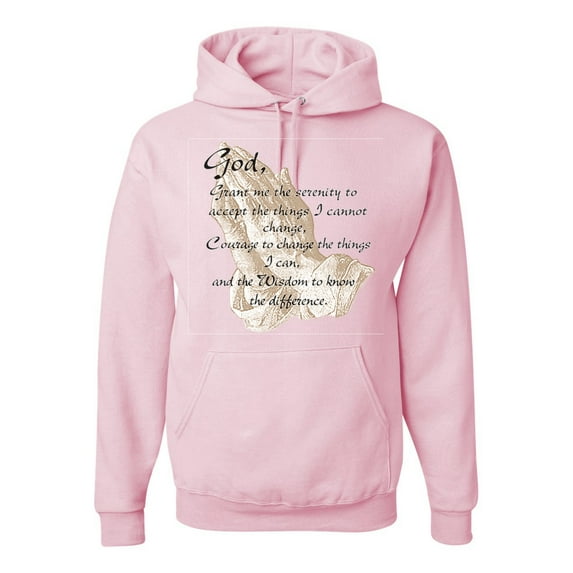 Wild Bobby, Praying Hands God Grant me the Serenity Courage Wisdom, Inspirational/Christian, Unisex Graphic Hoodie Sweatshirt, Light Pink, Large