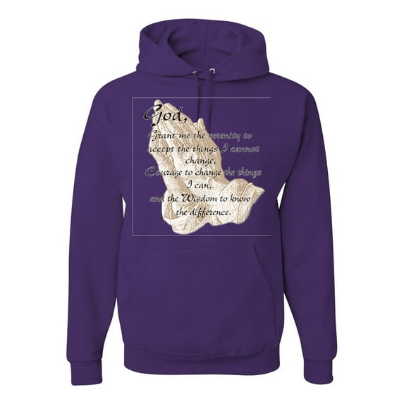 Wild Bobby, Praying Hands God Grant me the Serenity Courage Wisdom, Inspirational/Christian, Unisex Graphic Hoodie Sweatshirt, Purple, Large