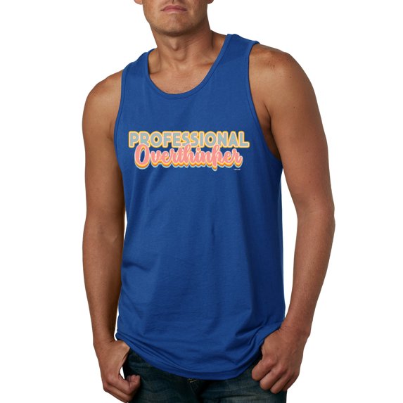 Wild Bobby Professional Over Thinker Blue Pink Yellow Groovy Letters Humor Men Tank Top, Royal, Large
