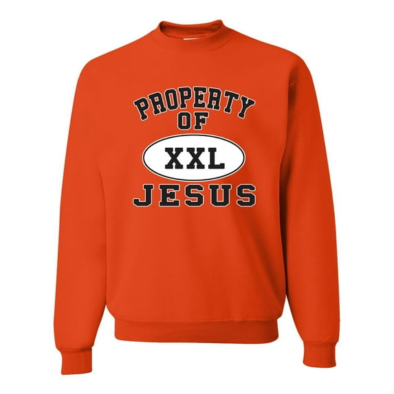 Wild Bobby, Property of XXL Jesus, Inspirational/Christian, Unisex Crewneck Graphic Sweatshirt, Orange, 3X-Large