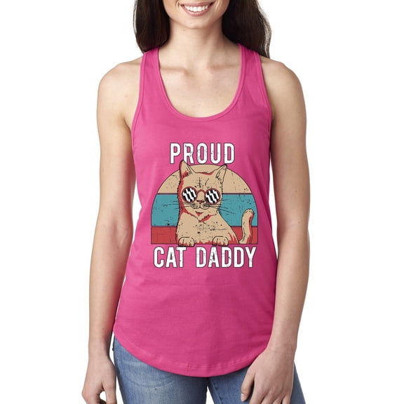 Wild Bobby, Proud Cat Daddy Cat Lover Ladies Racerback Tank Top, Raspberry, Medium