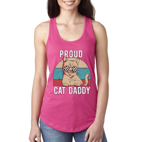 Wild Bobby, Proud Cat Daddy Cat Lover Ladies Racerback Tank Top, Raspberry, X-Large