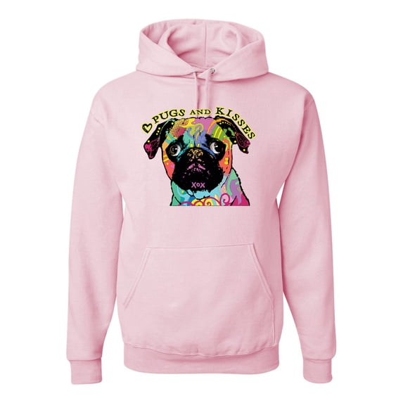 Wild Bobby, Pugs and Kisses Cute Dog Neon Rainbow Pug Dog Lover Unisex Graphic Hoodie Sweatshirt, Light Pink, Small