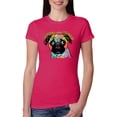 thumbnail image 1 of Wild Bobby, Pugs and Kisses Cute Dog Neon Rainbow Pug Dog Lover Womens Slim Fit Junior Tee, Raspberry, Medium, 1 of 3