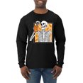 thumbnail image 1 of Wild Bobby Pumpkin Spice Latte Skeleton Orange Black and White Halloween Men Long Sleeve Shirt, Black, Large, 1 of 6