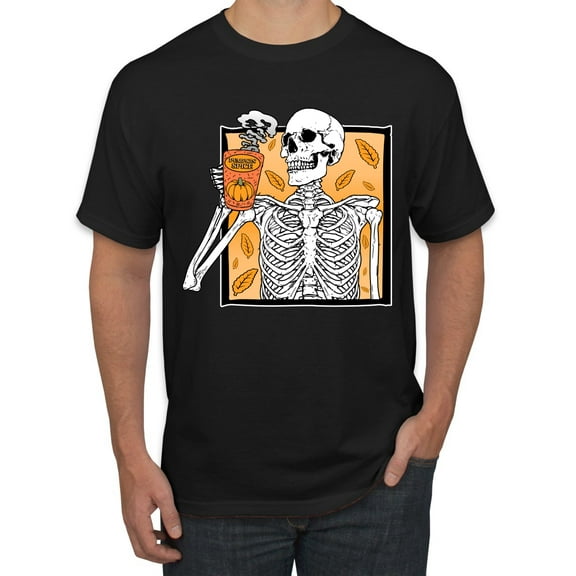 Wild Bobby Pumpkin Spice Latte Skeleton Orange Black and White Halloween Men Tee, Black, Small