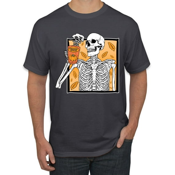 Wild Bobby Pumpkin Spice Latte Skeleton Orange Black and White Halloween Men Tee, Charcoal, 5X-Large