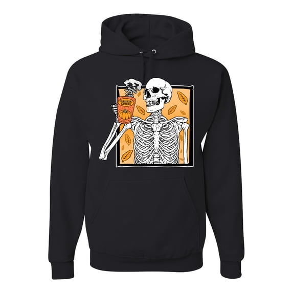Wild Bobby Pumpkin Spice Latte Skeleton Orange Black and White Halloween Unisex Hoodie Sweatshirt, Black, Small