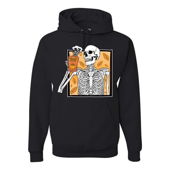 Wild Bobby Pumpkin Spice Latte Skeleton Orange Black and White Halloween Unisex Hoodie Sweatshirt, Black, X-Large