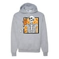 thumbnail image 1 of Wild Bobby Pumpkin Spice Latte Skeleton Orange Black and White Halloween Unisex Hoodie Sweatshirt, Heather Grey, Medium, 1 of 6