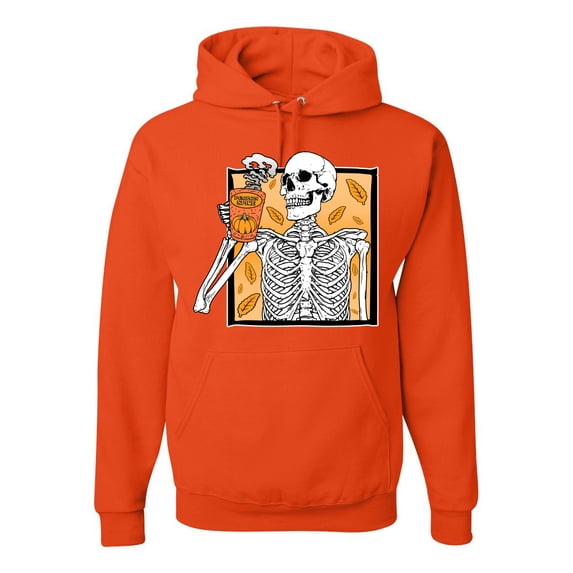 Wild Bobby Pumpkin Spice Latte Skeleton Orange Black and White Halloween Unisex Hoodie Sweatshirt, Orange, Medium