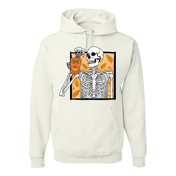 Wild Bobby Pumpkin Spice Latte Skeleton Orange Black and White Halloween Unisex Hoodie Sweatshirt, White, XX-Large