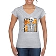 thumbnail image 1 of Wild Bobby Pumpkin Spice Latte Skeleton Orange Black and White Halloween Women Standard V-Neck Tee, Heather Grey, X-Large, 1 of 6