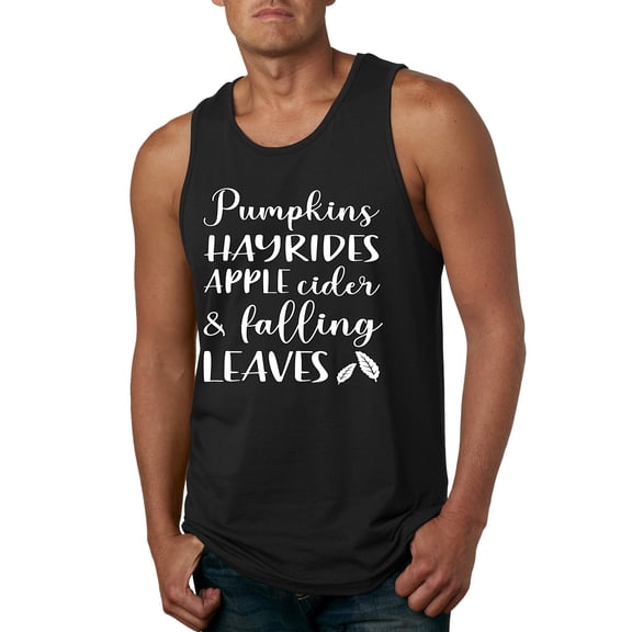 Wild Bobby Pumpkins Hayrides Apple Cider and Falling Leaves White and Black Halloween Men Tank Top, Black, Small