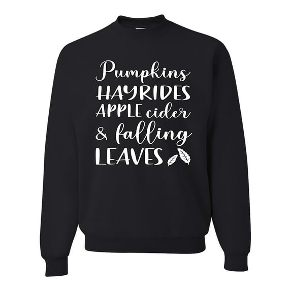 Wild Bobby Pumpkins Hayrides Apple Cider and Falling Leaves White and Black Halloween Unisex Crewneck Sweatshirt, Black, Small