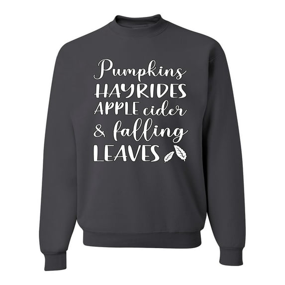 Wild Bobby Pumpkins Hayrides Apple Cider and Falling Leaves White and Black Halloween Unisex Crewneck Sweatshirt, Charcoal, Small