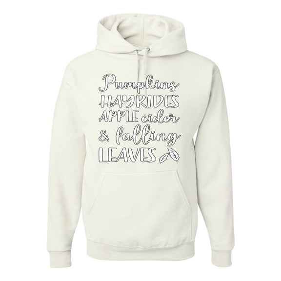 Wild Bobby Pumpkins Hayrides Apple Cider and Falling Leaves White and Black Halloween Unisex Hoodie Sweatshirt, White, XX-Large