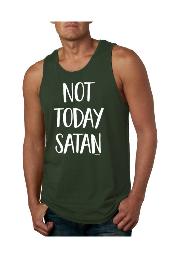 , Quote Not Today Satan Funny Witty, Inspirational/Christian, Men Graphic Tank Top, Forest Green, Small