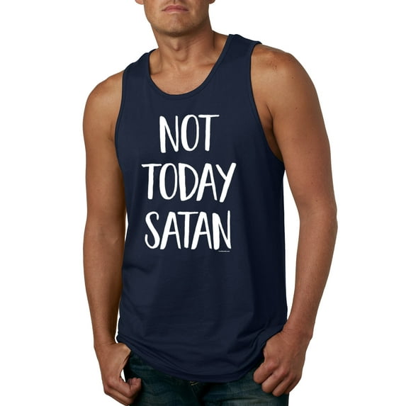 Wild Bobby, Quote Not Today Satan Funny Witty, Inspirational/Christian, Men Graphic Tank Top, Navy, Medium