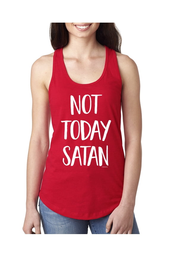 , Quote Not Today Satan Funny Witty, Inspirational/Christian, Women Racerback Tank Top, Red, Large