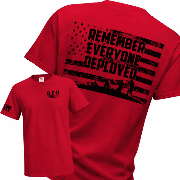 Wild Bobby RED Friday US Shirt Remember Everyone Deployed Flag Sleeve Print Unisex Men Tee