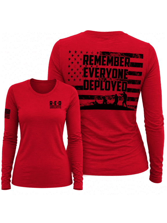 RED Friday US Shirt Remember Everyone Deployed Flag Sleeve Print Women Graphic Long Sleeve Tee