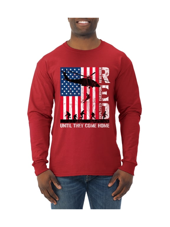 RED Remember Everyone Deployed Until They Come Home USA Military Men Long Sleeve Shirt
