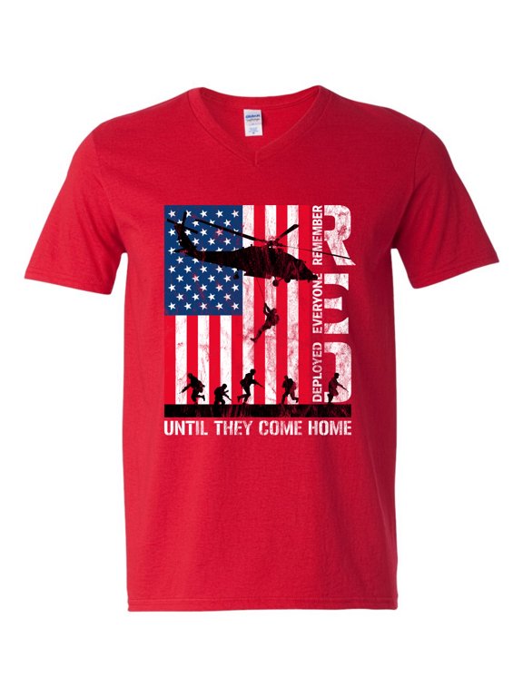 RED Remember Everyone Deployed Until They Come Home USA Military Mens V-Neck T-Shirt