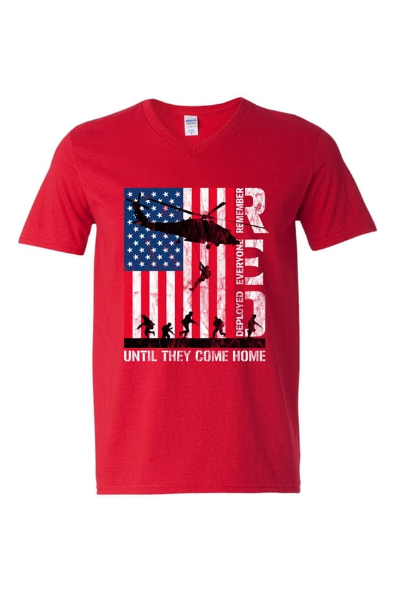 RED Remember Everyone Deployed Until They Come Home USA Military Mens V-Neck T-Shirt