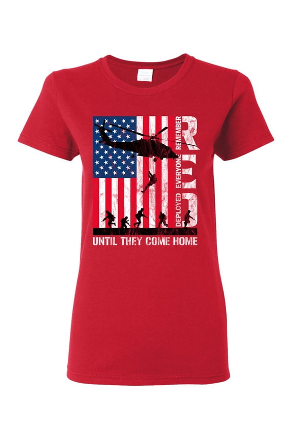 RED Remember Everyone Deployed Until They Come Home USA Military Women Graphic Tee