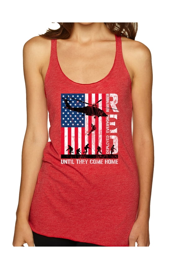 RED Remember Everyone Deployed Until They Come Home USA Military Women Tri-Blend Racerback Tank Top