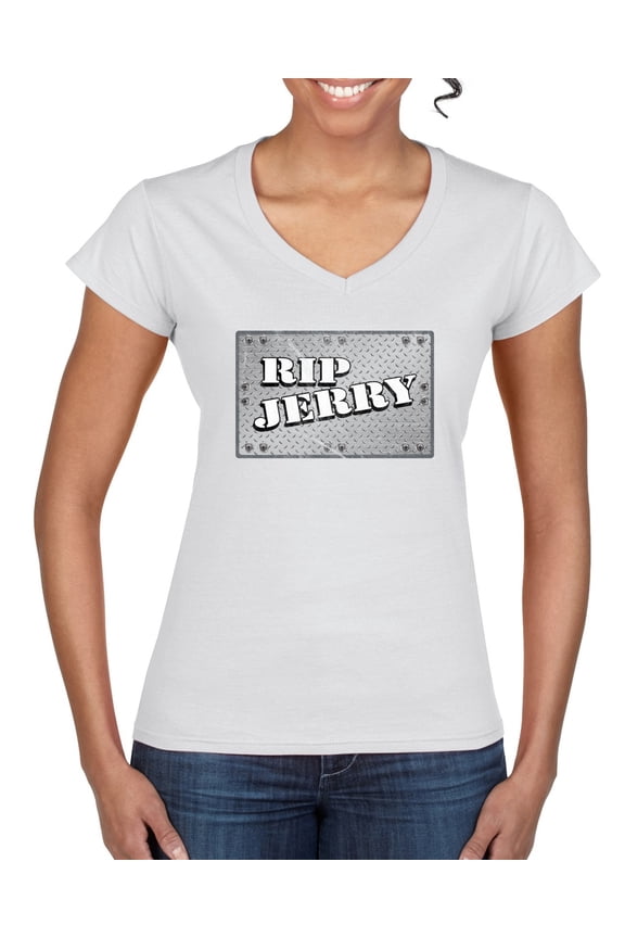 RIP Jerry Springer 90's TV Talk Show Host Famous People Women’s Standard V-Neck Tee, White, Medium