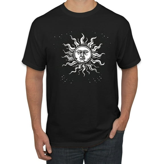 Wild Bobby Radiating Sun Puff Print Fashion Men's Tee, Black, Small