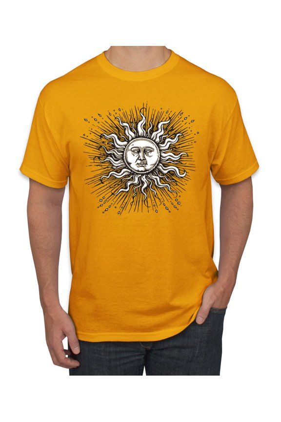 Radiating Sun Puff Print Fashion Men's Tee, Gold, Medium