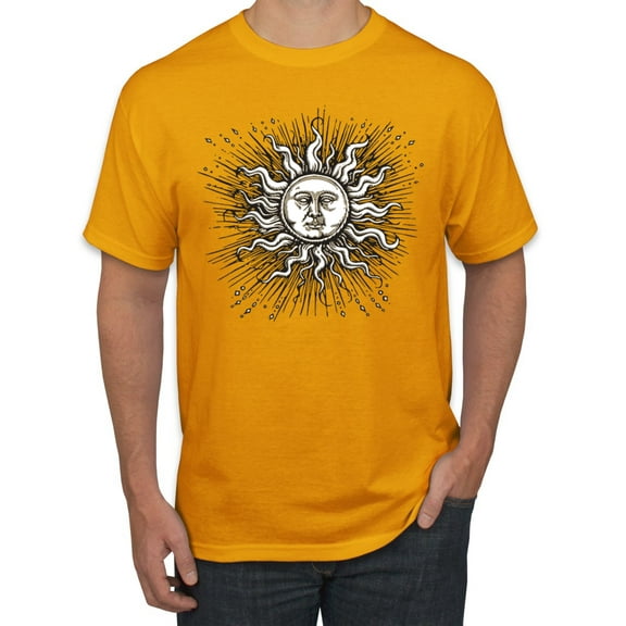 Wild Bobby Radiating Sun Puff Print Fashion Men's Tee, Gold, Small