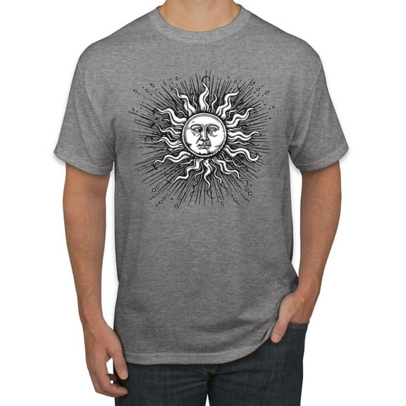 Wild Bobby Radiating Sun Puff Print Fashion Men's Tee, Heather Grey, Large