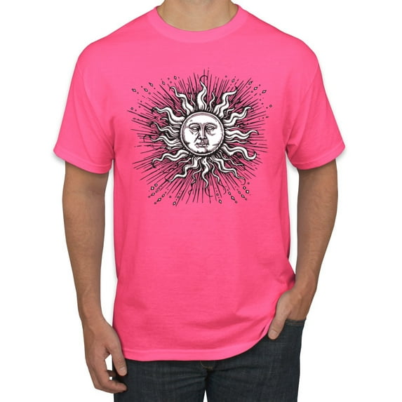 Wild Bobby Radiating Sun Puff Print Fashion Men's Tee, Neon Pink, Small
