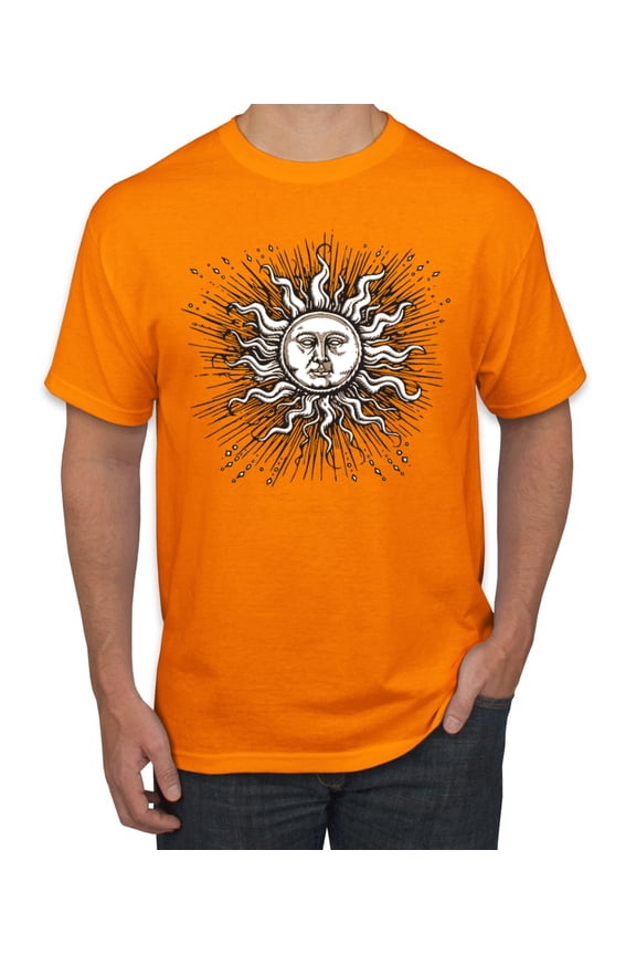 Radiating Sun Puff Print Fashion Men's Tee, Orange, Large